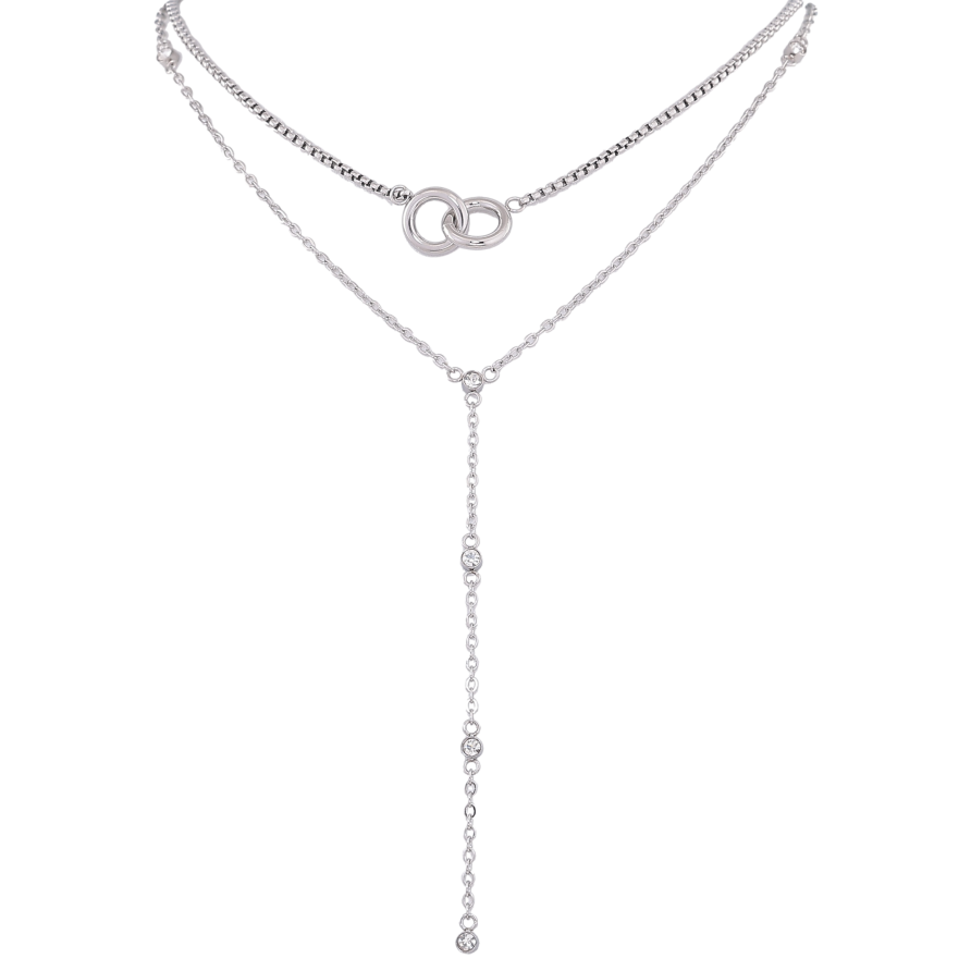 Кольє Xuping ТТМ Stainless Steel колір Родій "Подвійний ланцюжок з підвіскою" довжина 42-47см х 2мм фото №1