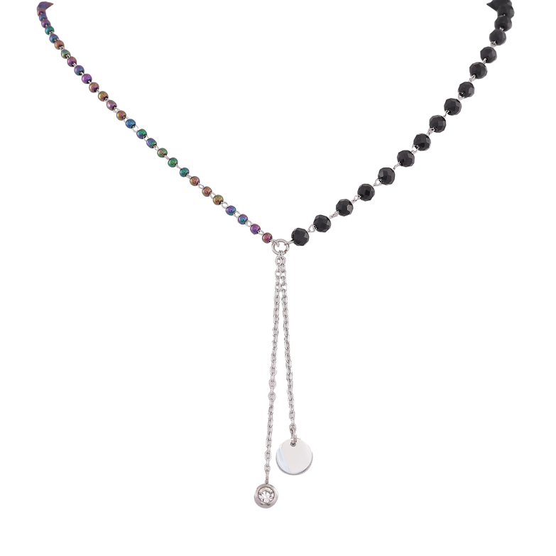 Кольє Xuping ТТМ Stainless Steel колір Родій "Чорні та кольорові намистини з підвісками" довжина 45-50см х 2-4мм фото №1