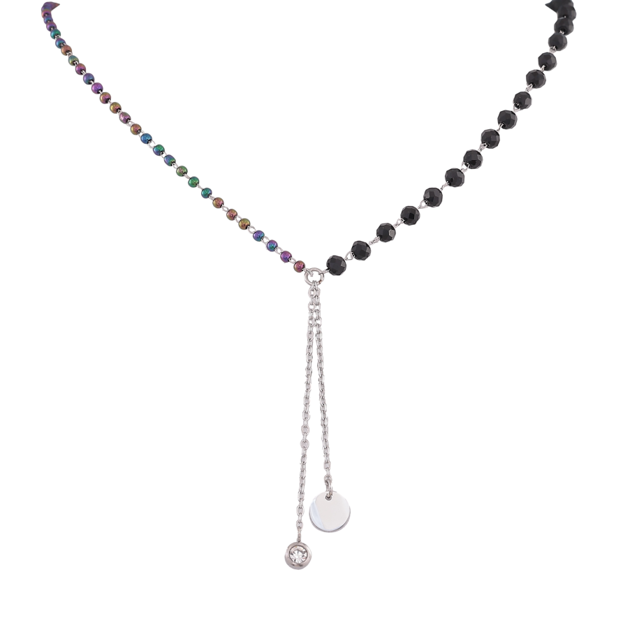 Кольє Xuping ТТМ Stainless Steel колір Родій "Чорні та кольорові намистини з підвісками" довжина 45-50см х 2-4мм фото №1