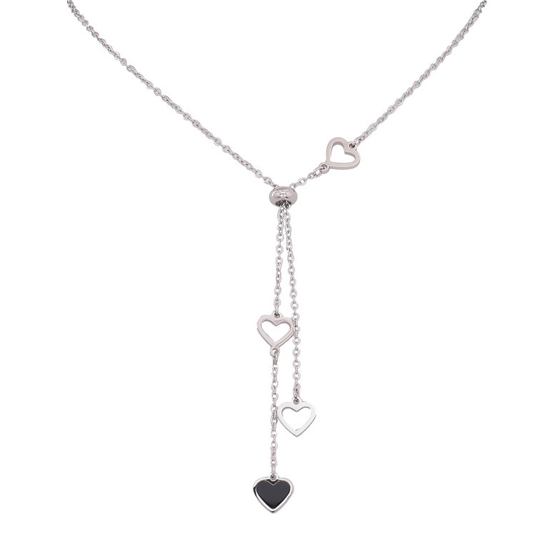 Кольє Xuping ТТМ Stainless Steel колір Родій "Сердечки" довжина 44-49см х 1.5мм фото №1 Кольє Xuping ТТМ Stainless Steel колір Родій "Сердечки" довжина 44-49см х 1.5мм фото №1