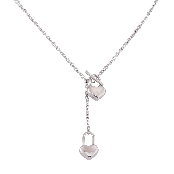 Кольє Xuping ТТМ Stainless Steel колір Родій "Сердечки-замочки" довжина 41см х 3мм фото №3