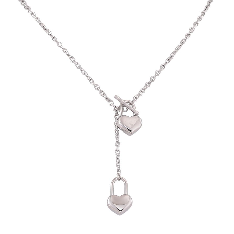 Кольє Xuping ТТМ Stainless Steel колір Родій "Сердечки-замочки" довжина 41см х 3мм фото №1