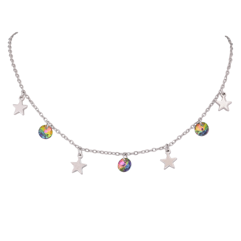 Кольє Xuping колір Родій з кр-ми Swarovski "Підвіски зірочки та кристали Vitrail Medium" довжина 42-47см х 1.5мм фото №1