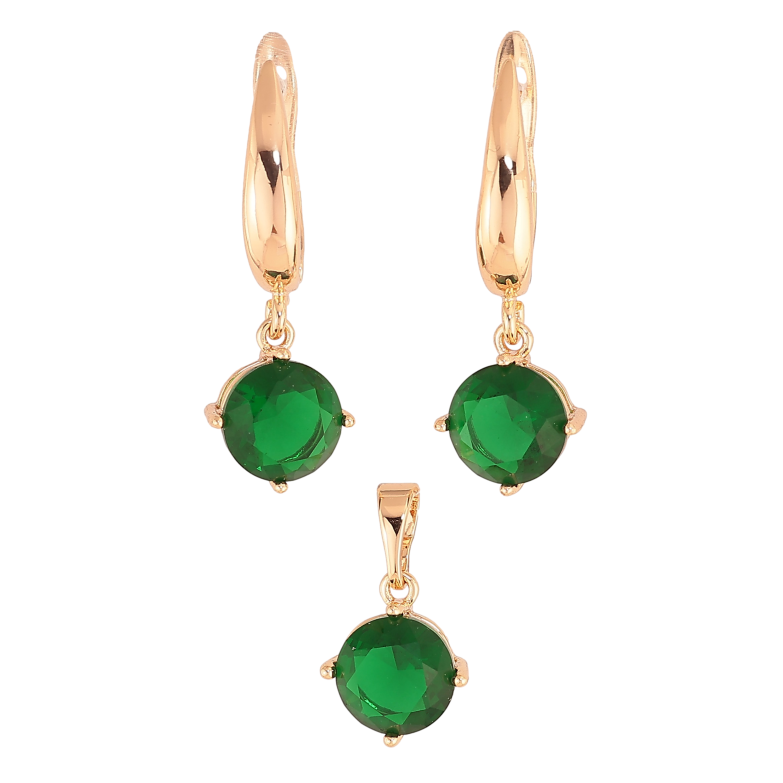 Набор Xuping M&L цвет 18K Серьги Кулон "Зеленые кристаллы" ø 8мм фото №3