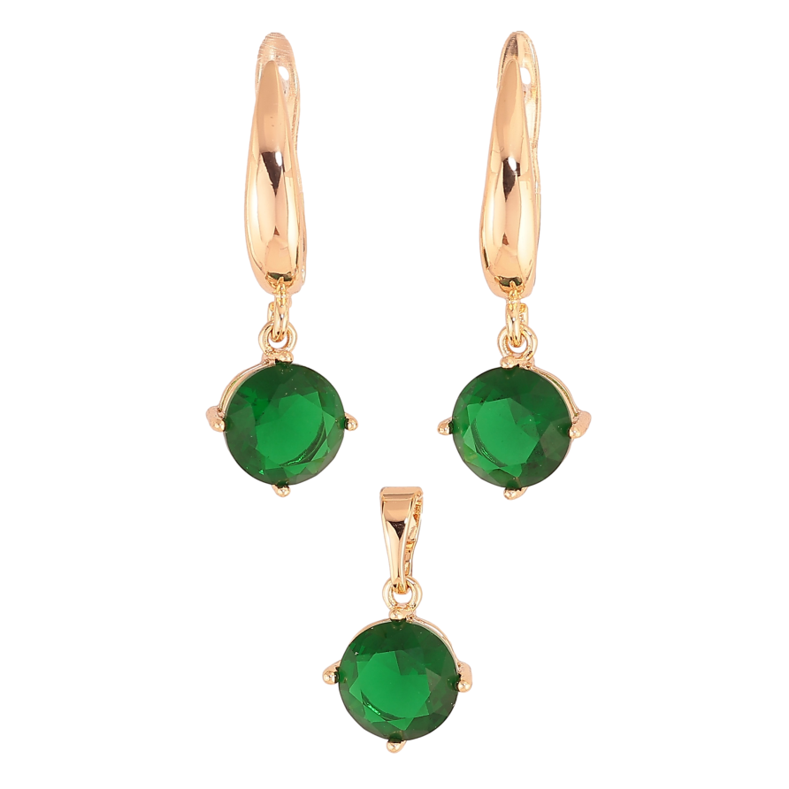 Набор Xuping M&L цвет 18K Серьги Кулон "Зеленые кристаллы" ø 8мм фото №1