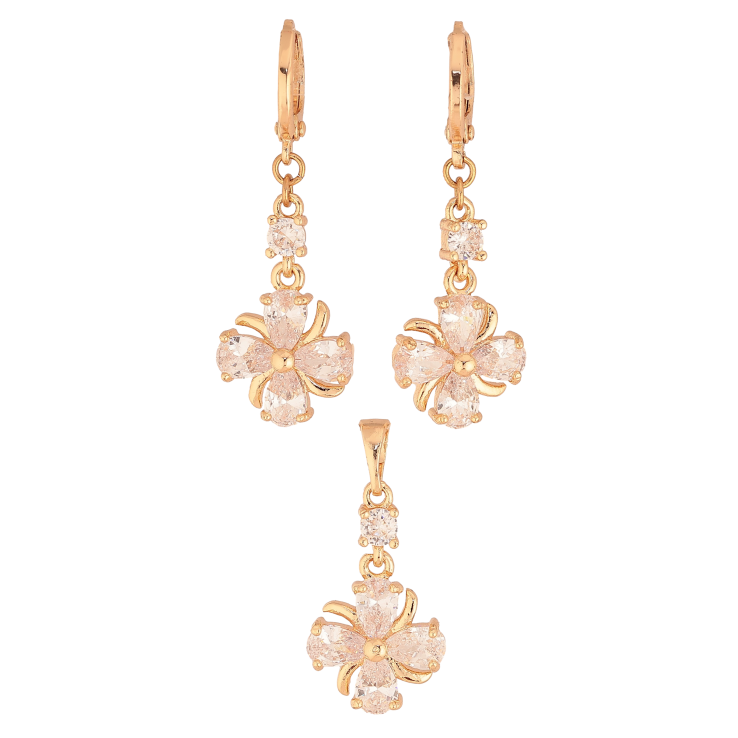 Набір Xuping M&L колір 18K Сережки Кулон "Кристальні квіточки" фото №10 Набір Xuping M&L колір 18K Сережки Кулон "Кристальні квіточки" фото №10