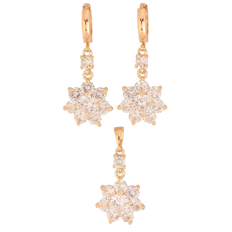 Набір Xuping M&L колір 18K Сережки Кулон "Кристальні квіточки" фото №7 Набір Xuping M&L колір 18K Сережки Кулон "Кристальні квіточки" фото №7