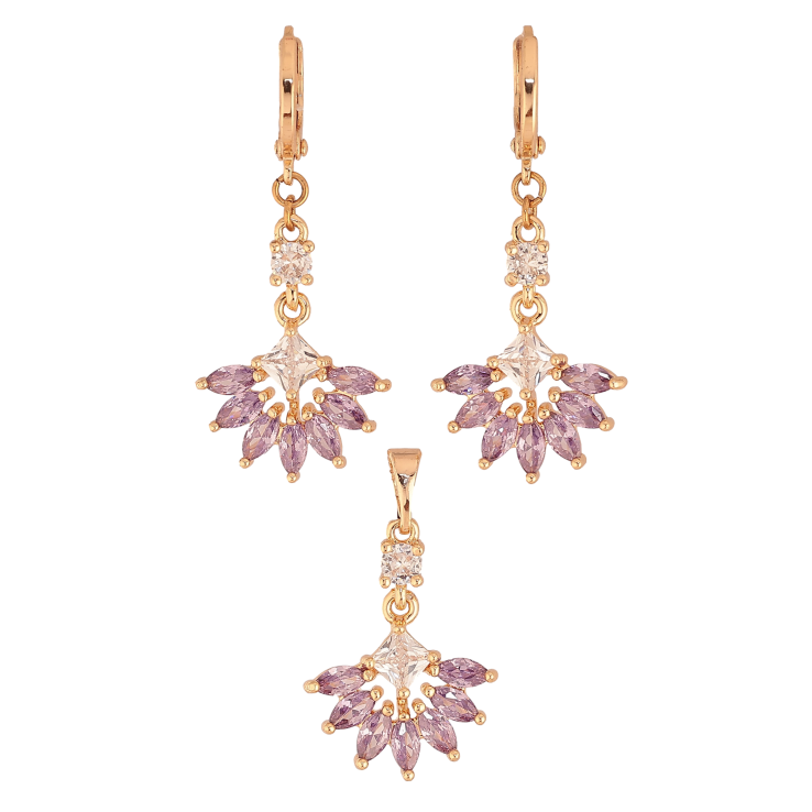 Набір Xuping M&L колір 18K Сережки Кулон "Вишукане бузкове кристальне віяло" фото №9 Набір Xuping M&L колір 18K Сережки Кулон "Вишукане бузкове кристальне віяло" фото №9