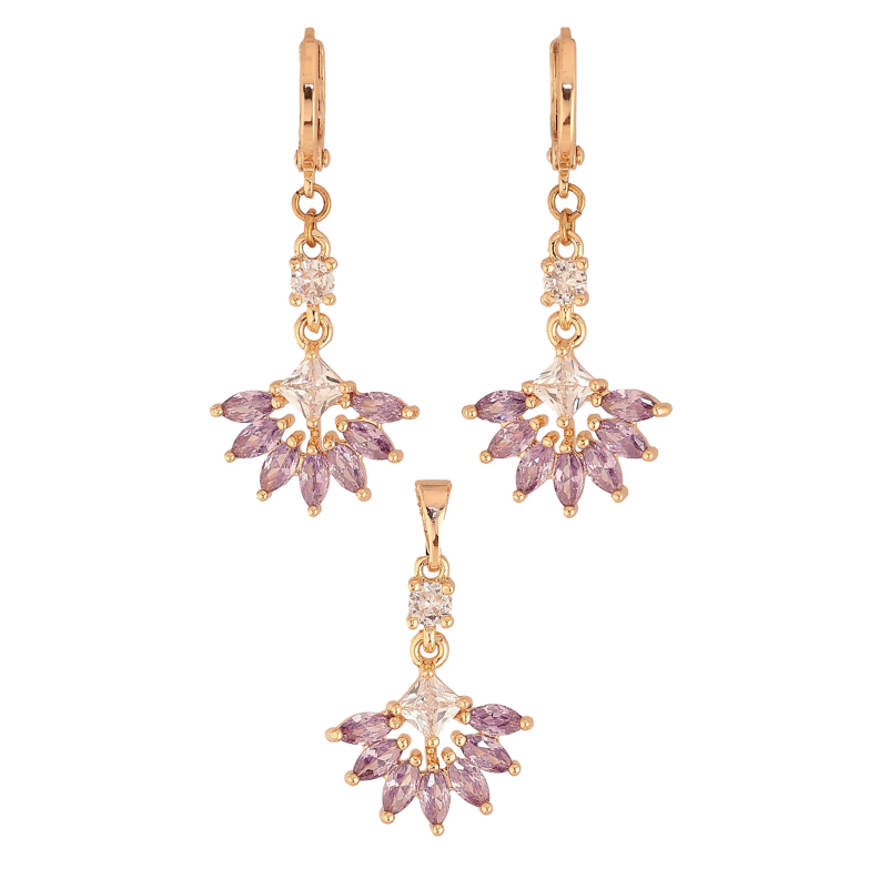 Набір Xuping M&L колір 18K Сережки Кулон "Вишукане бузкове кристальне віяло" фото №3