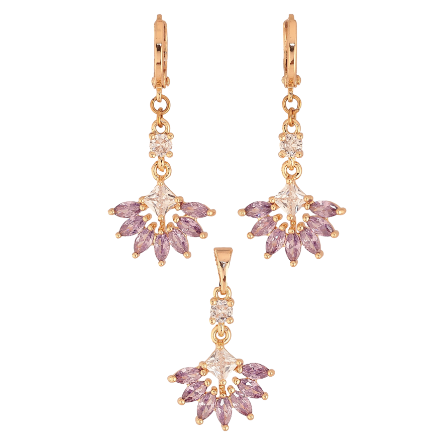 Набір Xuping M&L колір 18K Сережки Кулон "Вишукане бузкове кристальне віяло" фото №1 Набір Xuping M&L колір 18K Сережки Кулон "Вишукане бузкове кристальне віяло" фото №1