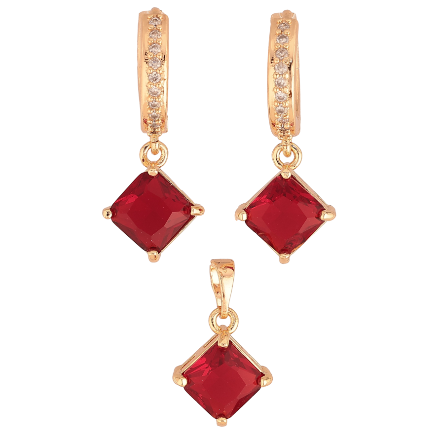 Набір Xuping M&L колір 18K Сережки Кулон "Червоні кристали" 8х8мм фото №1