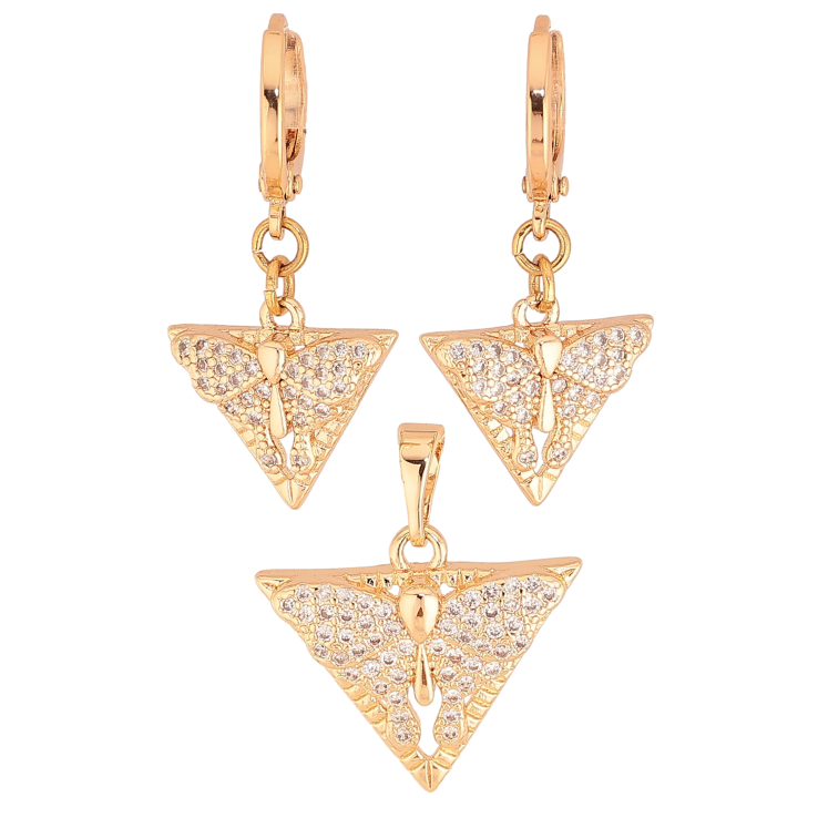 Набір Xuping M&L колір 18K Сережки Кулон "Трикутні підвіски з метеликами" фото №11 Набір Xuping M&L колір 18K Сережки Кулон "Трикутні підвіски з метеликами" фото №11