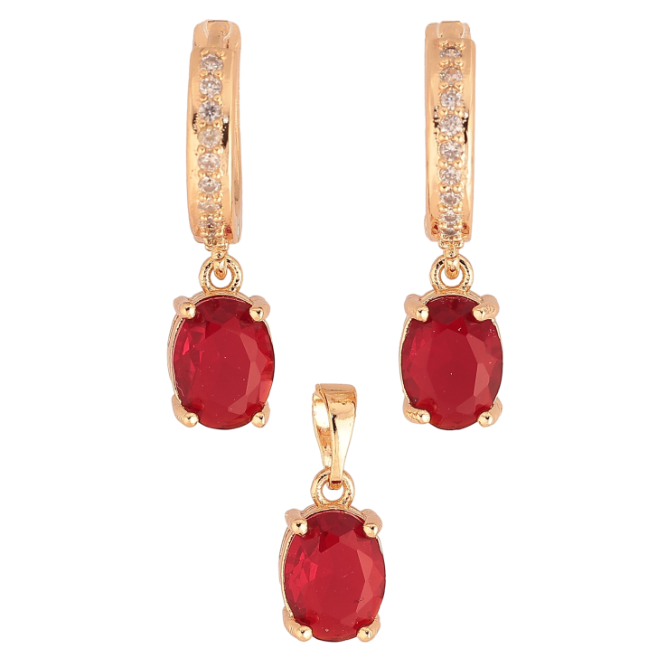 Набір Xuping M&L колір 18K Сережки Кулон "Червоні кристали" 7х9мм фото №3
