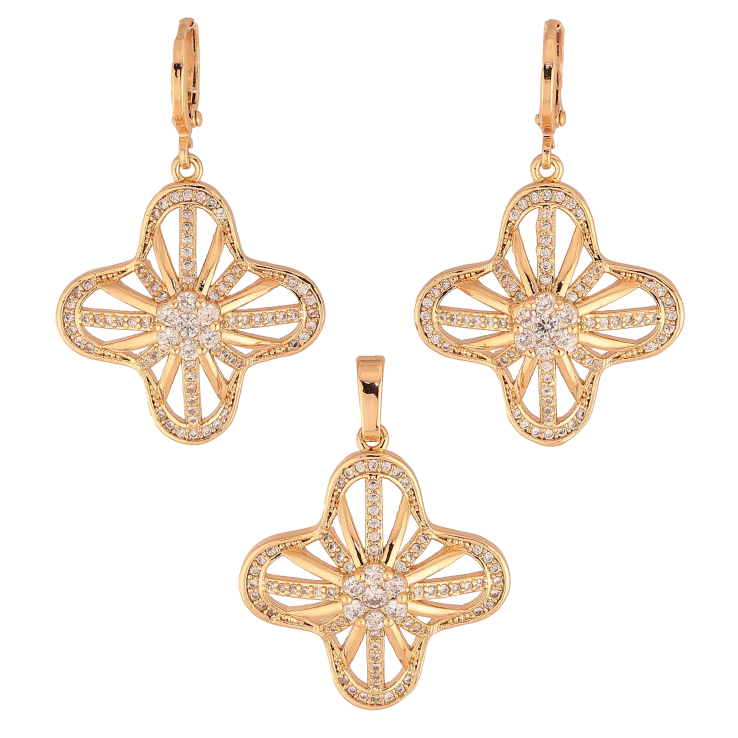 Набір Xuping колір Позолота 18K Сережки Кулон "Чотирьохлистні підвіски з кристалами" фото №12 Набір Xuping колір Позолота 18K Сережки Кулон "Чотирьохлистні підвіски з кристалами" фото №12