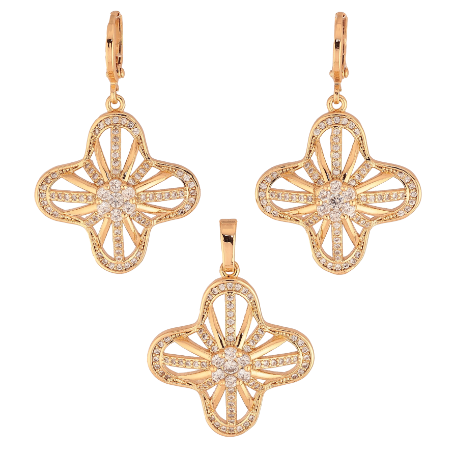 Набір Xuping колір Позолота 18K Сережки Кулон "Чотирьохлистні підвіски з кристалами" фото №1 Набір Xuping колір Позолота 18K Сережки Кулон "Чотирьохлистні підвіски з кристалами" фото №1