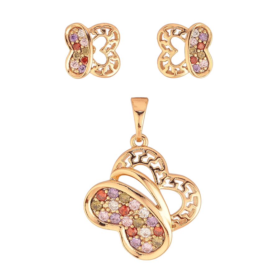 Набір Xuping Позолота 18K Сережки Кулон Фігурні з різьбленим візерунком та кольоровим цирконієм фото №1