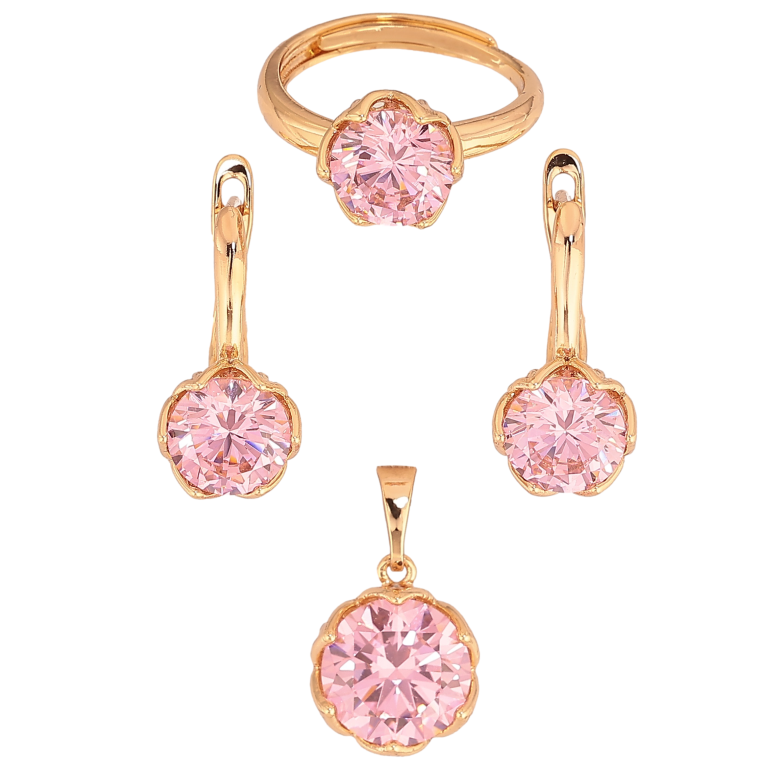 Набор Xuping Позолота 18K Серьги Кулон Кольцо "Розовые кристаллы"  фото №1