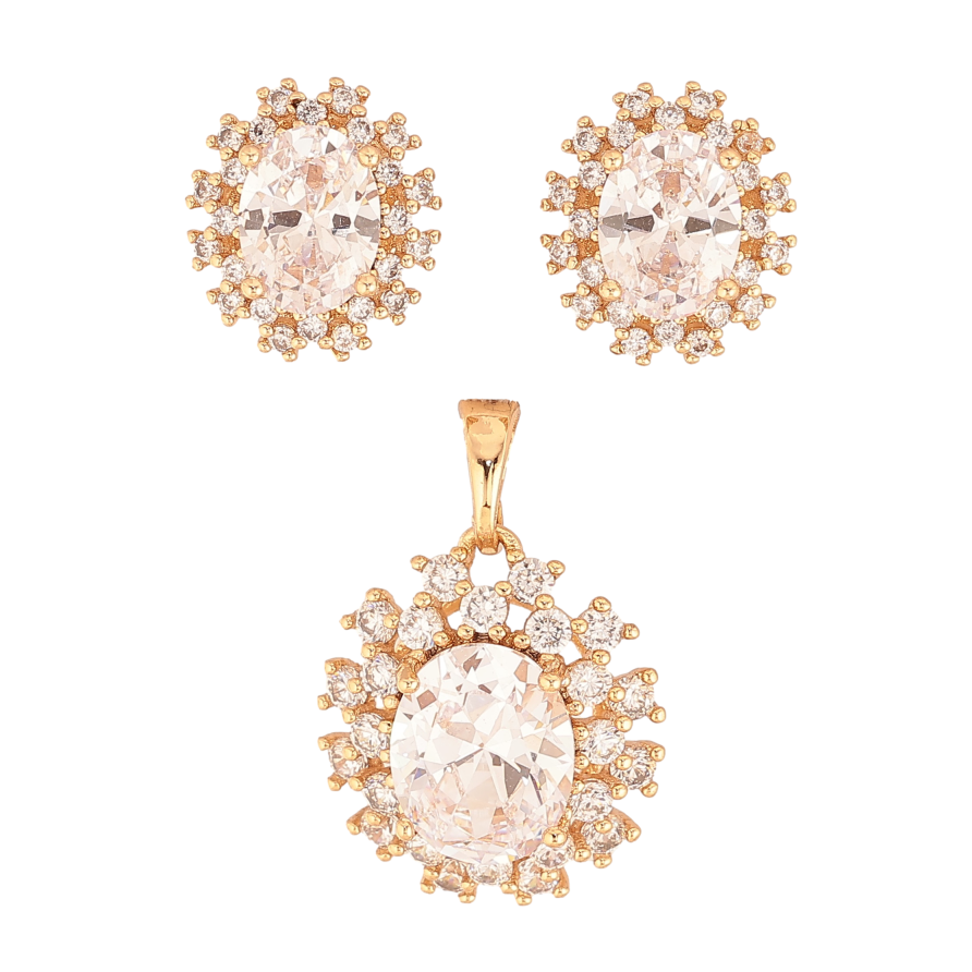 Набор Xuping цвет Позолота 18K Серьги Кулон "Кристаллы в лучистом обрамлении" фото №1 Набор Xuping цвет Позолота 18K Серьги Кулон "Кристаллы в лучистом обрамлении" фото №1