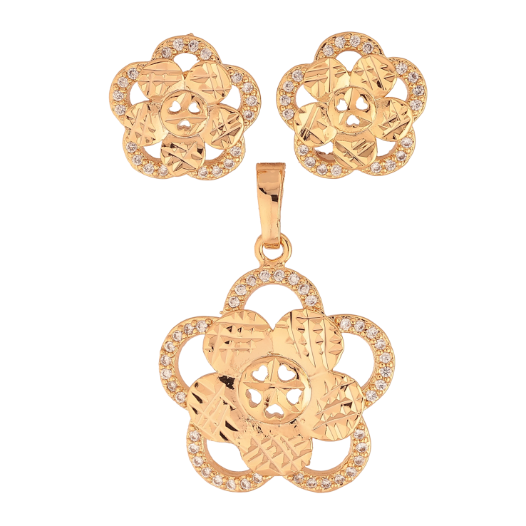 Набір Xuping колір Позолота 18K Сережки Кулон "Квіточки з насічками та кристалами" фото №20 Набір Xuping колір Позолота 18K Сережки Кулон "Квіточки з насічками та кристалами" фото №20