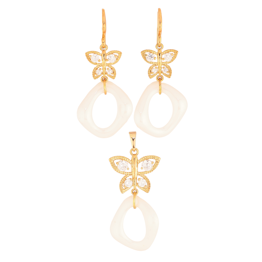 Набір Xuping колір Позолота 18K Сережки Кулон "Метелики з підвісками з білої кераміки" фото №1 Набір Xuping колір Позолота 18K Сережки Кулон "Метелики з підвісками з білої кераміки" фото №1