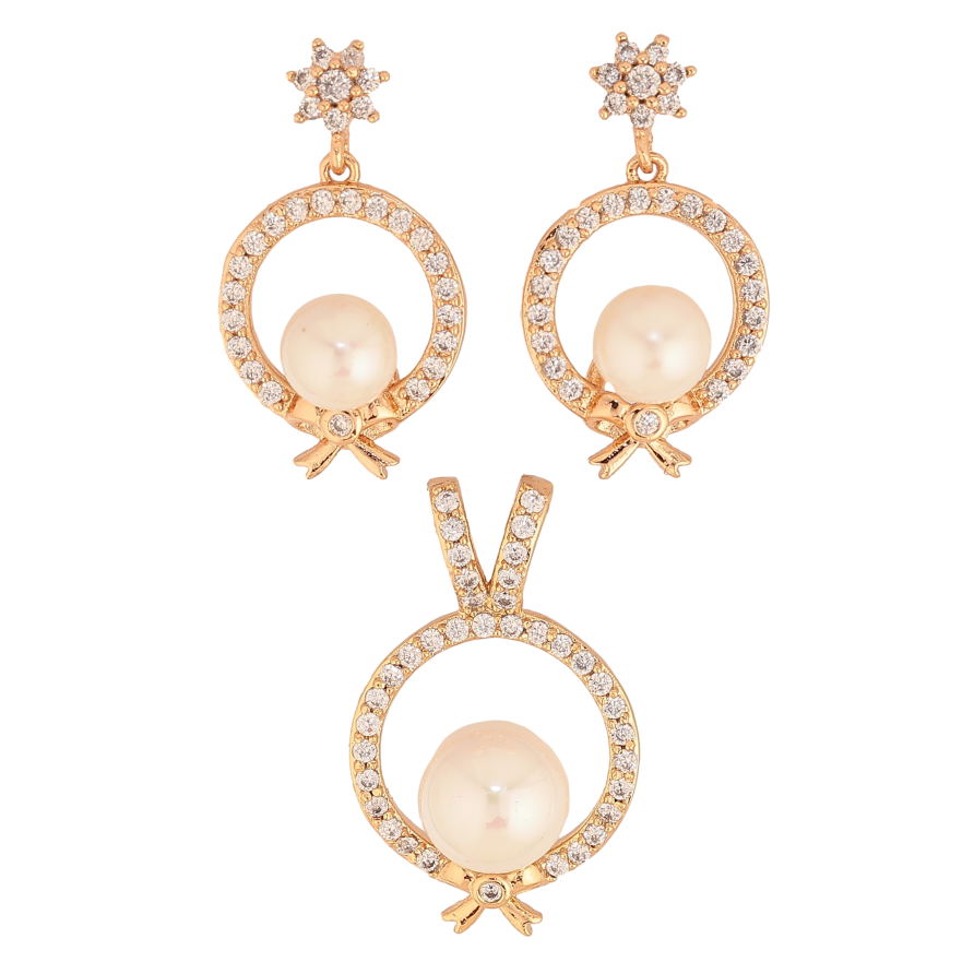 Набор Xuping цвет Позолота 18K Серьги Кулон "Жемчужины в колечках с бантами" фото №1