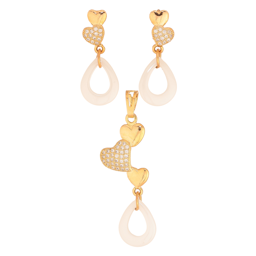 Набор Xuping цвет Позолота 18K Серьги Кулон "Сердечки с подвесками из белой керамики" фото №1