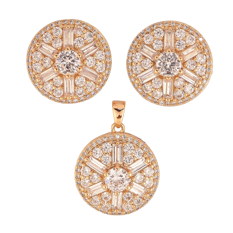 Набір Xuping колір Позолота 18K Сережки Кулон "Інкрустація кристалами" фото №1 Набір Xuping колір Позолота 18K Сережки Кулон "Інкрустація кристалами" фото №1