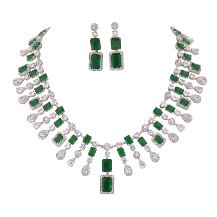 Набір Xuping Родій Сережки Кольє Вишуканість із зеленими кристалами та цирконієм розмір 41см фото №10