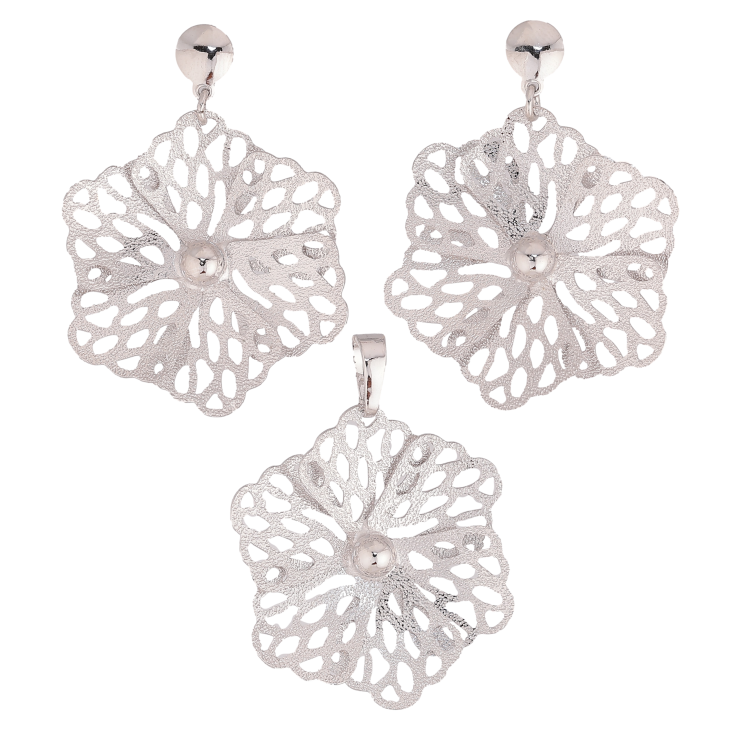Набір Xuping колір Родій Сережки Кулон "Декоративні різьблені квіти" фото №4 Набір Xuping колір Родій Сережки Кулон "Декоративні різьблені квіти" фото №4
