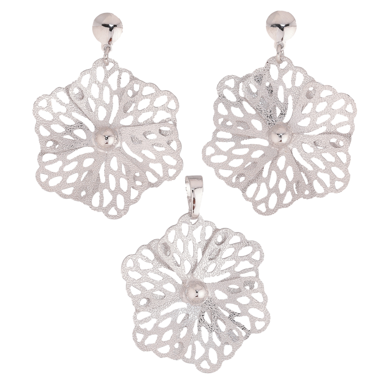 Набор Xuping цвет Родий Серьги Кулон "Декоративные резные цветы" фото №1