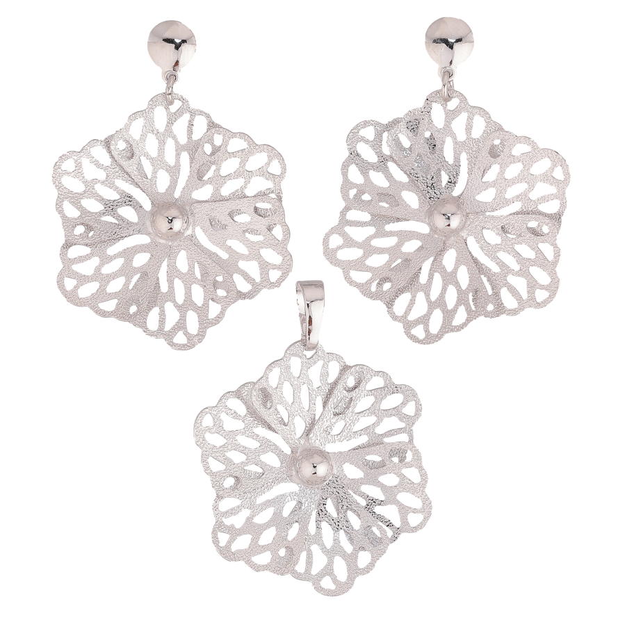 Набір Xuping колір Родій Сережки Кулон "Декоративні різьблені квіти" фото №1