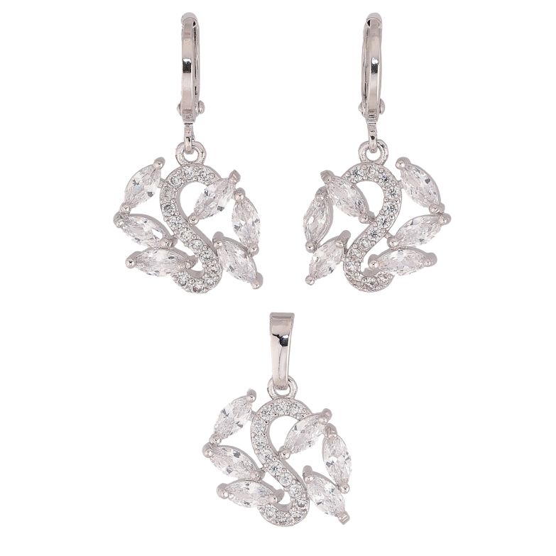 Набір Xuping колір Родій Сережки Кулон "Візерунок з кристалами" фото №1