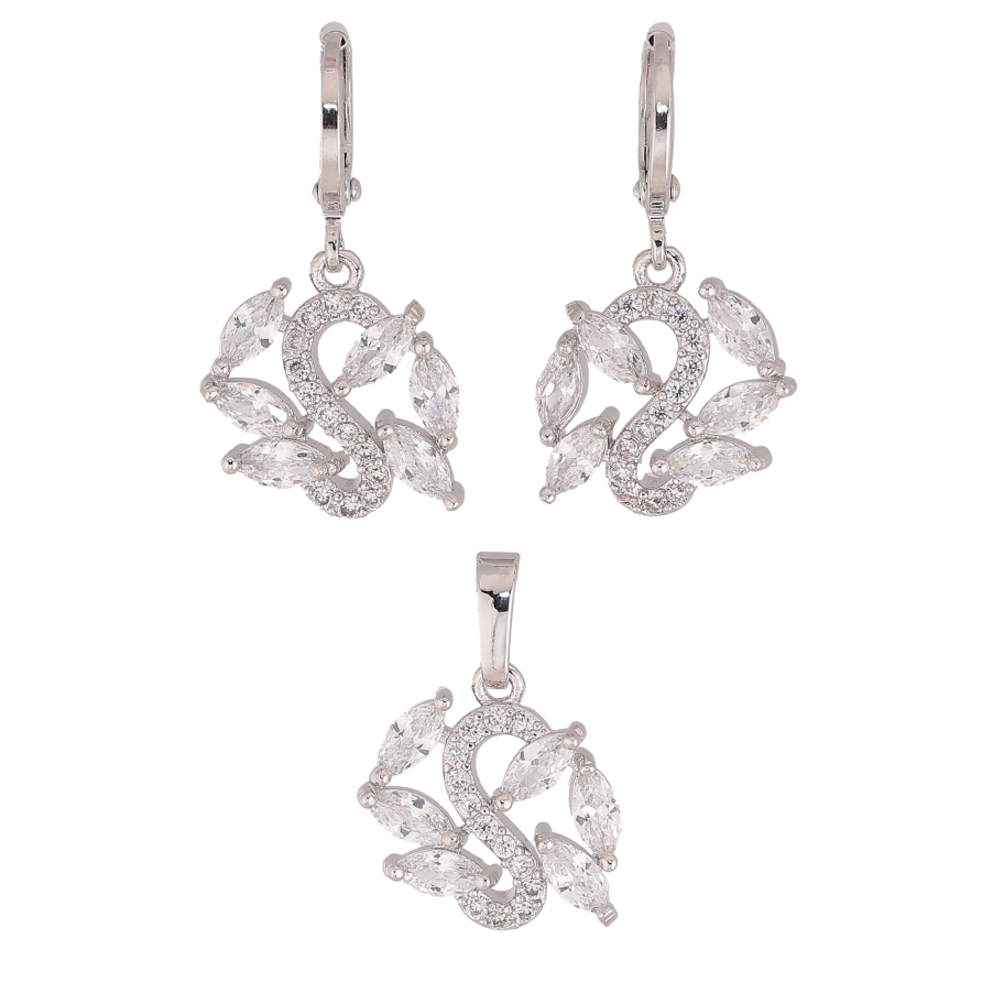 Набір Xuping колір Родій Сережки Кулон "Візерунок з кристалами" фото №1