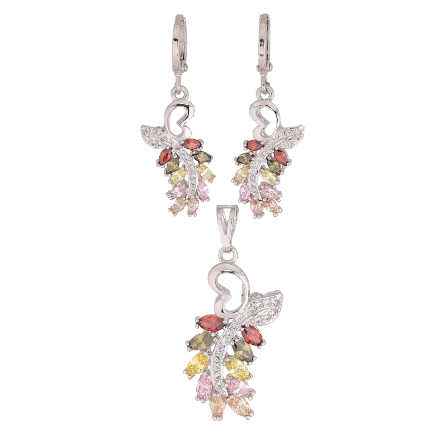 Набор Xuping Родий Серьги Кулон Веточки с цветными кристаллами фото №1