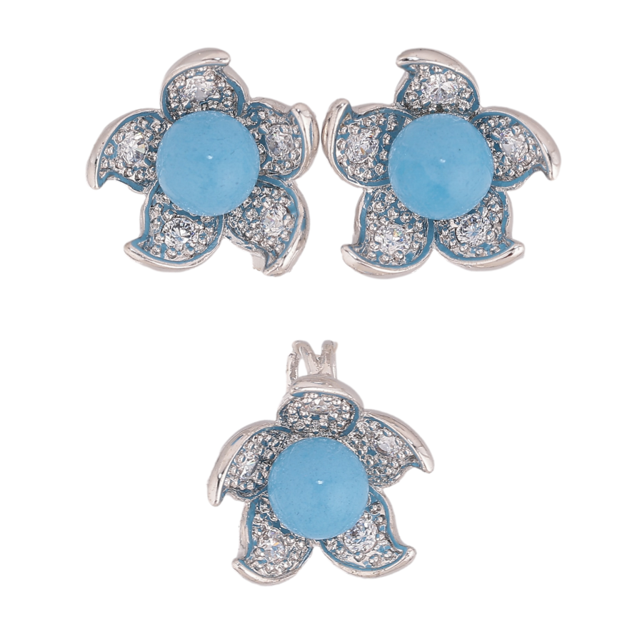 Набір Xuping колір Родій Сережки Кулон "Квітка з блакитною намистиною" фото №1