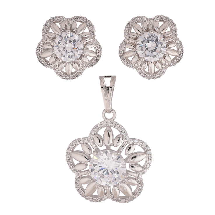 Набір Xuping колір Родій Сережки Кулон "Квіточки з кристалами" фото №3 Набір Xuping колір Родій Сережки Кулон "Квіточки з кристалами" фото №3