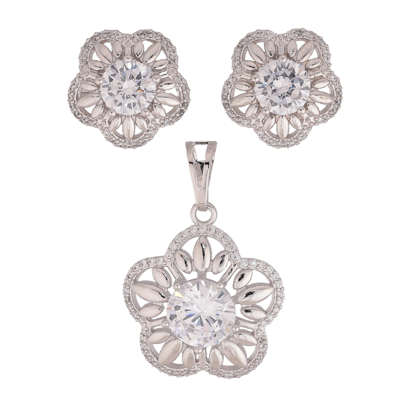 Набор Xuping цвет Родий Серьги Кулон "Цветочки с кристаллами" фото №1