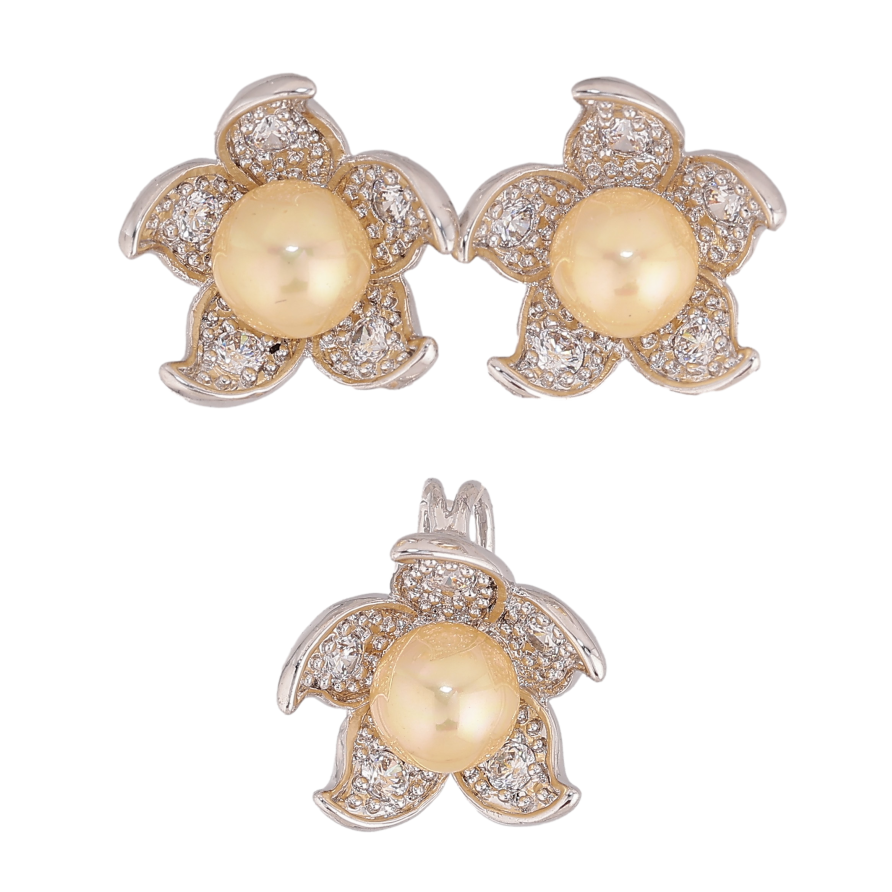 Набір Xuping колір Родій Сережки Кулон "Квіточки з жовтими перлинами" фото №1