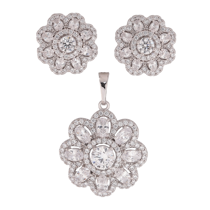 Набір Xuping колір Родій Сережки Кулон "Квіточки з кристалами" фото №7 Набір Xuping колір Родій Сережки Кулон "Квіточки з кристалами" фото №7