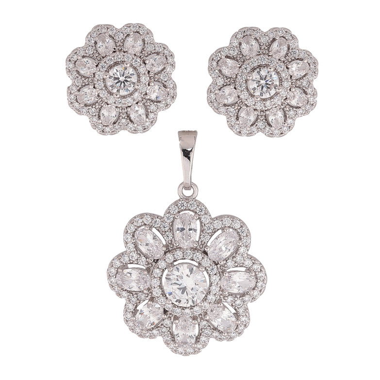 Набір Xuping колір Родій Сережки Кулон "Квіточки з кристалами" фото №1