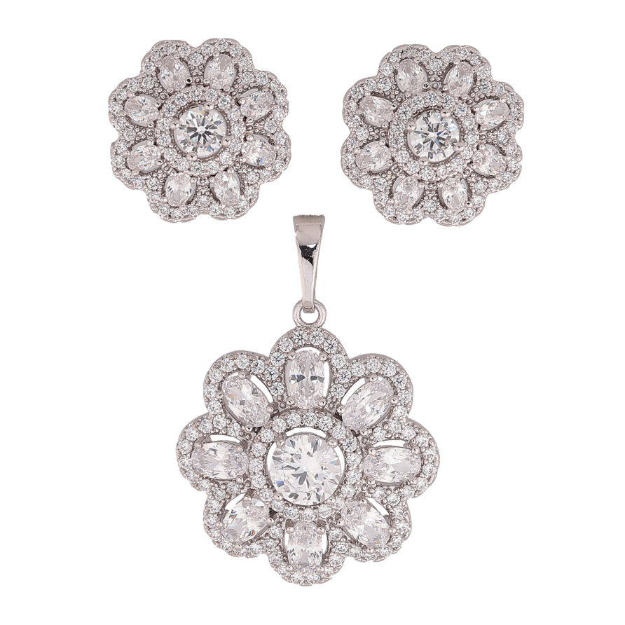 Набір Xuping колір Родій Сережки Кулон "Квіточки з кристалами" фото №1