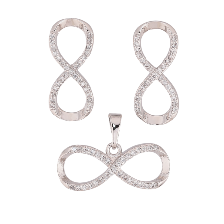 Набір Xuping колір Родій Сережки Кулон "Нескінченність із кристалами" фото №2 Набір Xuping колір Родій Сережки Кулон "Нескінченність із кристалами" фото №2