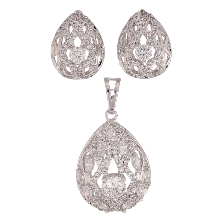 Набір Xuping колір Родій Сережки Кулон "Краплі з ажурним візерунком" фото №6 Набір Xuping колір Родій Сережки Кулон "Краплі з ажурним візерунком" фото №6