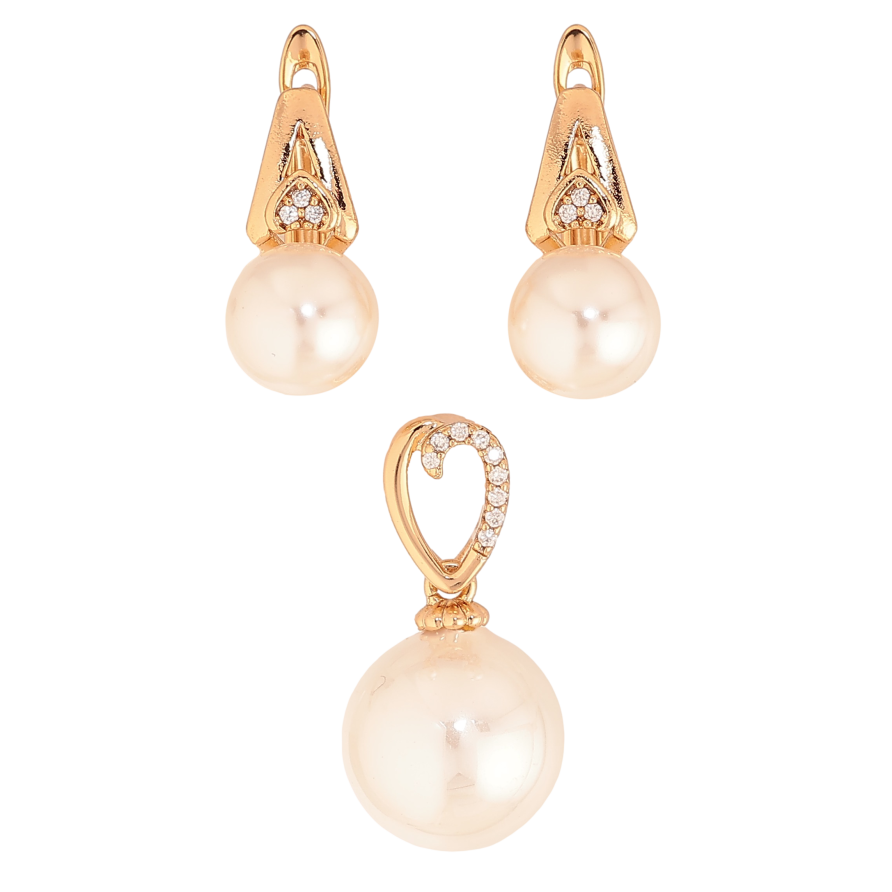 Набір Xuping колір Позолота 18K Сережки Кулон "Візерунок з перлинами" фото №1 Набір Xuping колір Позолота 18K Сережки Кулон "Візерунок з перлинами" фото №1