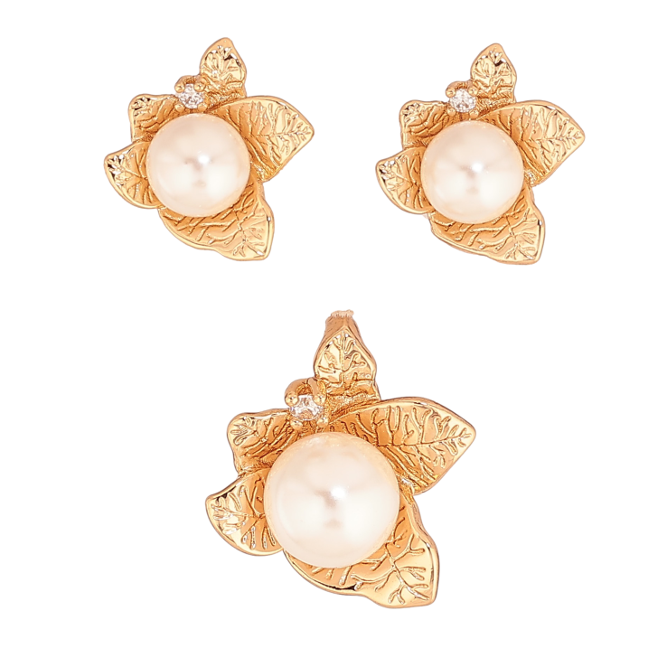Набір Xuping колір Позолота 18K Сережки Кулон "Квіточки з перлинами" фото №3