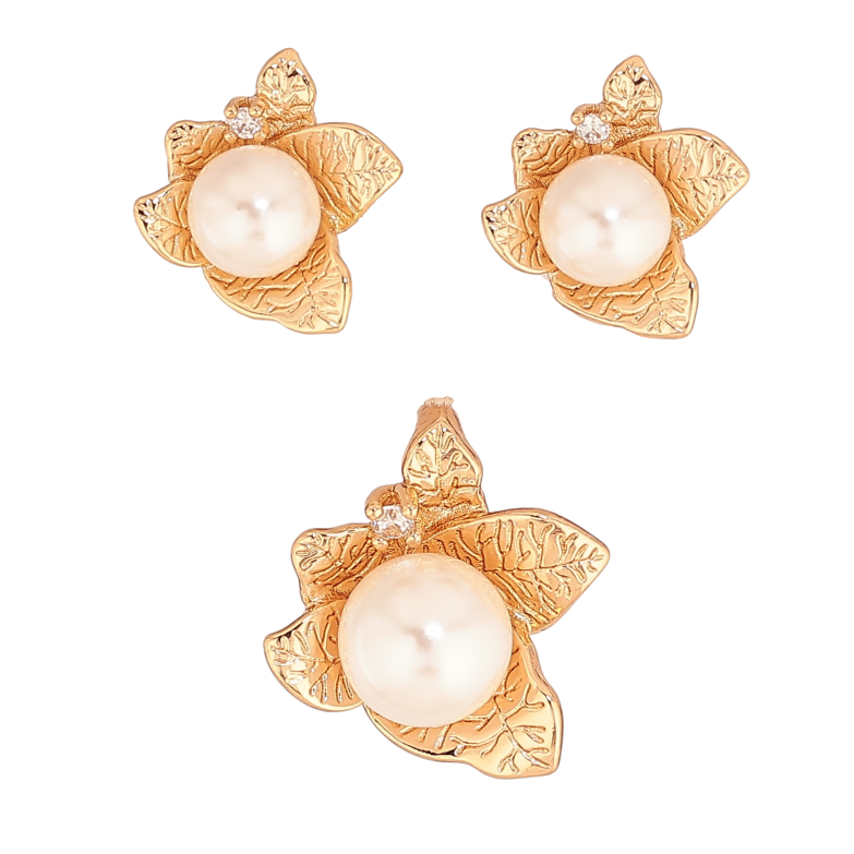 Набор Xuping цвет Позолота 18K Серьги Кулон "Цветочки с жемчужинами" фото №2