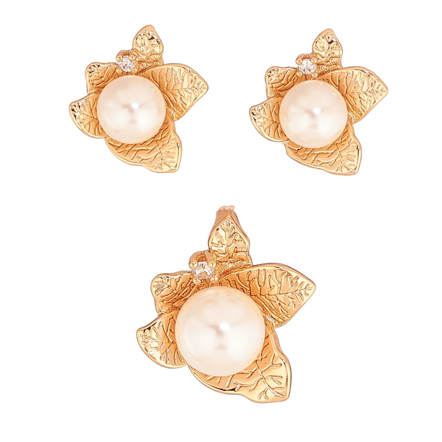 Набір Xuping колір Позолота 18K Сережки Кулон "Квіточки з перлинами" фото №1