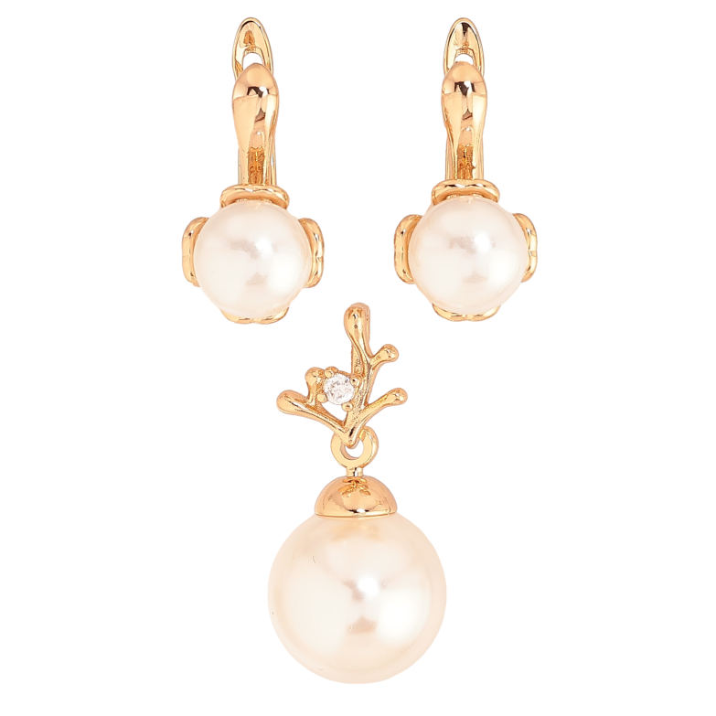 Набор Xuping цвет Позолота 18K Серьги Кулон "Узор с жемчужиной" фото №2 Набор Xuping цвет Позолота 18K Серьги Кулон "Узор с жемчужиной" фото №2