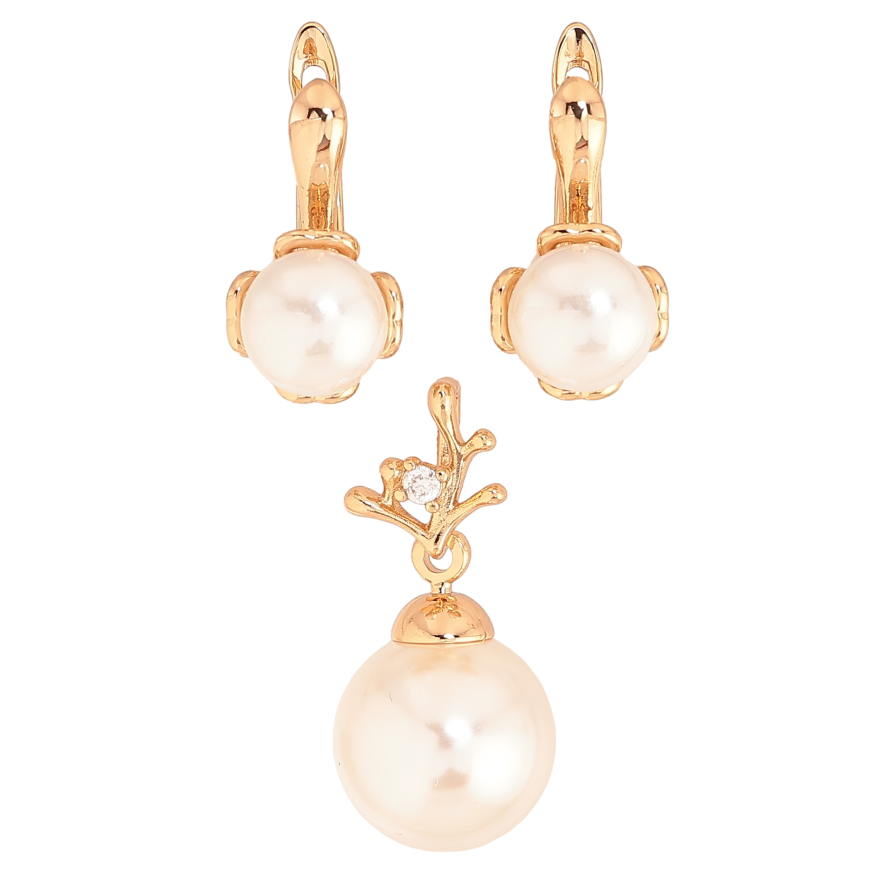 Набір Xuping колір Позолота 18K Сережки Кулон "Візерунок з перлиною" фото №1 Набір Xuping колір Позолота 18K Сережки Кулон "Візерунок з перлиною" фото №1