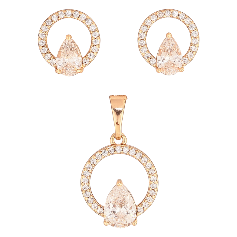 Набор Xuping цвет Позолота 18K серьги кулон "Колечки с кристальными капельками" фото №1 Набор Xuping цвет Позолота 18K серьги кулон "Колечки с кристальными капельками" фото №1